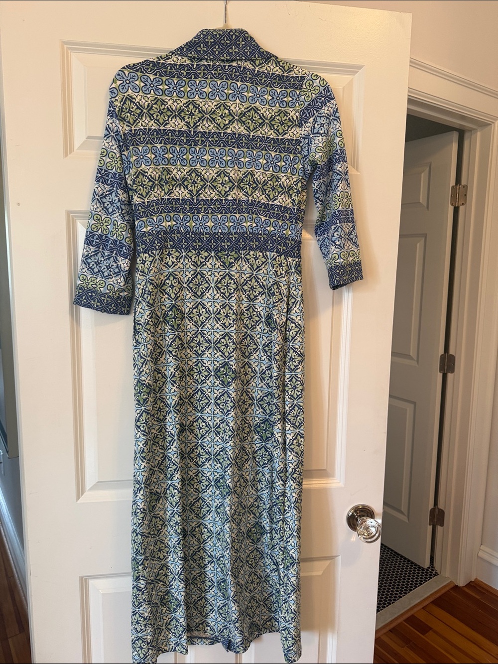 Blue & Green Printed Maxi Shirt Dress with Collar - Picture 5 of 6